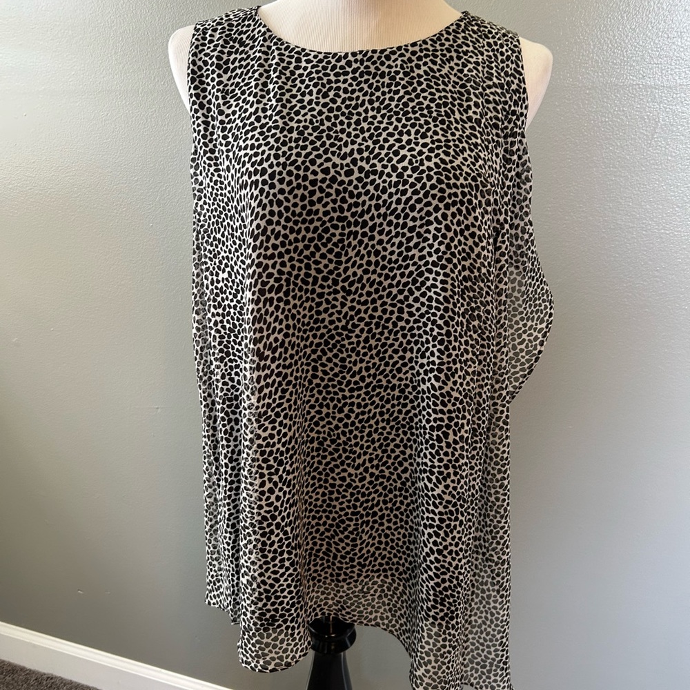 Lane Bryant blouse double layered flowery top black and white animal print